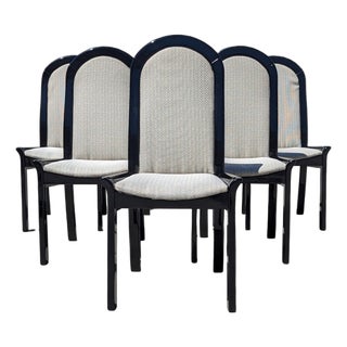 Set of Six Italian Postmodern Dining Chairs – Black Lacquer and Solid Wood, 1980s For Sale