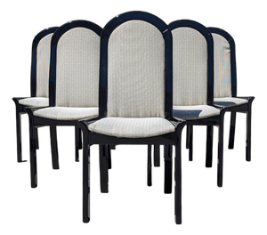 Set of Six Italian Postmodern Dining Chairs – Black Lacquer and Solid Wood, 1980s
