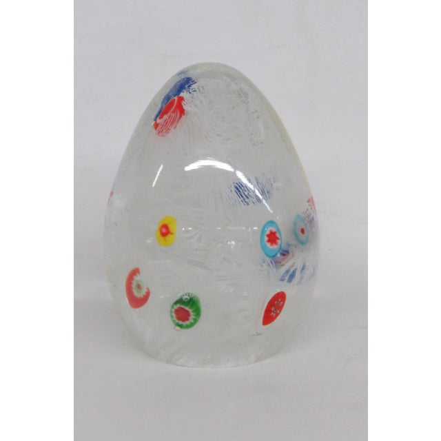 Italian Murano Latticino Millefiori Art Glass Egg Large Italian Paper Weight 4810b For Sale - Image 3 of 10