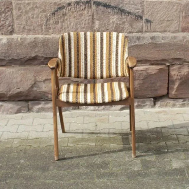 Vintage Scandinavian Style Armchair with Striped Upholstery For Sale - Image 4 of 4