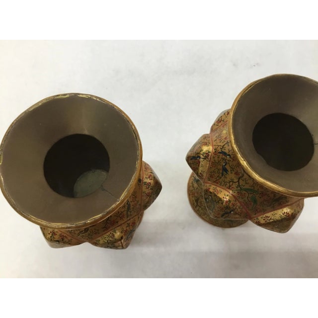 Gold Vintage Indian Hand Painted Vases . - a Pair For Sale - Image 8 of 13