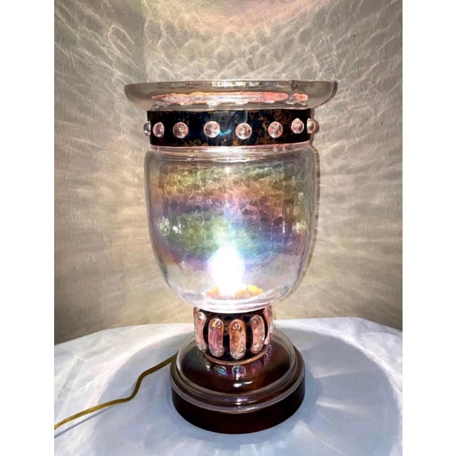 Mid 20th Century Mid 20th Century Brutalist Derflingher Style Blackened Copper Iridescent Caged Glass Hurricane Lamp For Sale - Image 5 of 12