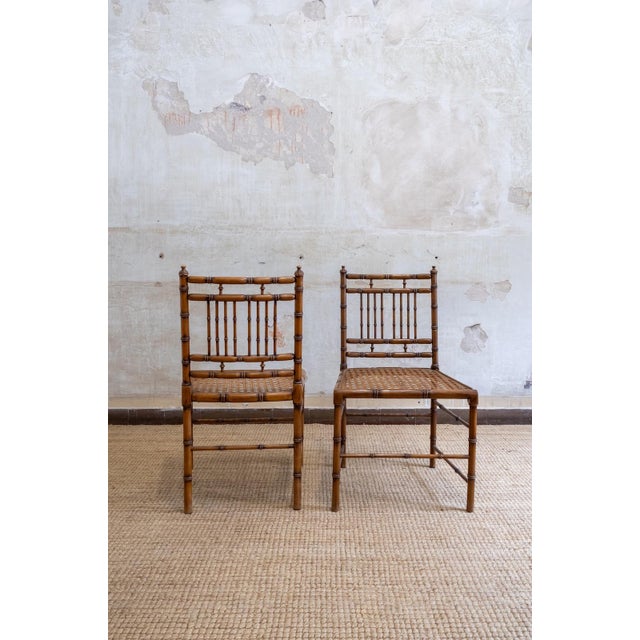 Faux Bamboo and Vienna Straw Dining Set, 1970s, Set of 7 For Sale - Image 4 of 9