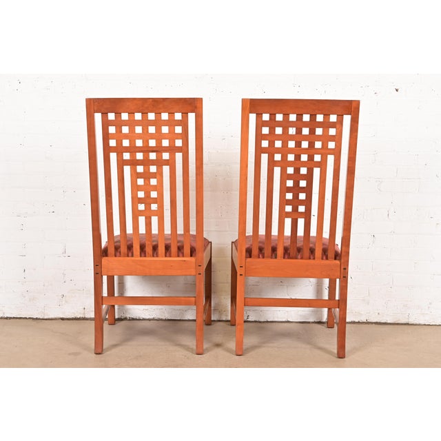 Stickley Mission Arts & Crafts Cherry Wood Side Chairs or Dining Chairs in the Manner of Frank Lloyd Wright, Pair For Sale - Image 10 of 14