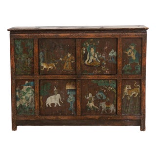 Antique Himalayas Hand-Painted Tibetan Cabinet For Sale