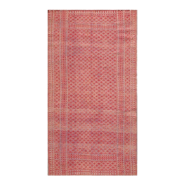 1950s Red Mid Century Modern Geometric Cotton Vintage Persian Ziloo Knotted Rug For Sale