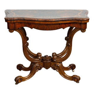 Antique Victorian Game Table in Burl Walnut, England, 19th Century For Sale