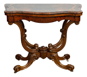 Antique Victorian Game Table in Burl Walnut, England, 19th Century