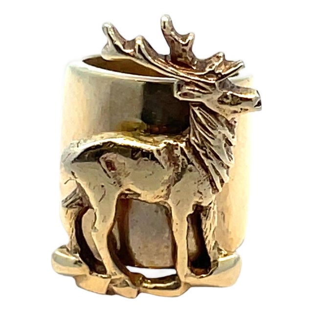14k Yellow Gold Deer Charm Pendant/ Scarf Ring For Sale