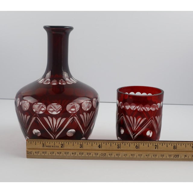 Glass Vintage Bohemian Ruby Flashed Cut Glass Bedside Carafe & Tumbler Set For Sale - Image 7 of 9