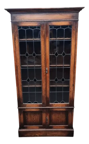 Art Nouveau Oak and Tiffany Glass Display Cabinet, 1910s