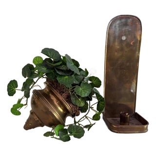 Vintage Brass Decorative Wall Scone and Brass Candle Holder For Sale