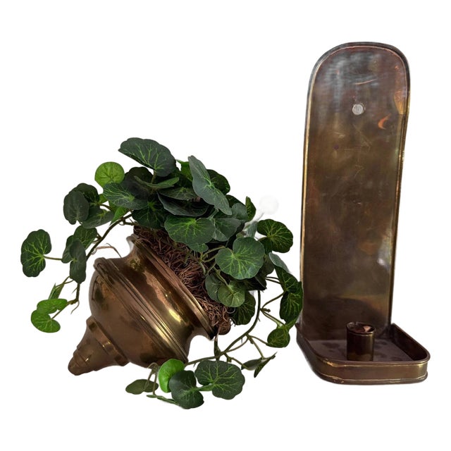 Vintage Brass Decorative Wall Scone and Brass Candle Holder For Sale