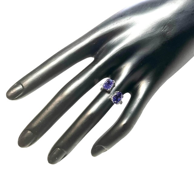 Natural 2 Tanzanite and Diamond Ring Size 6 14k W Gold 4 TCW Certified $5,950 402664 This high-fashion ring showcases two...