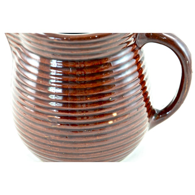 Early 20th Century Rustic Farmhouse Ribbed Stoneware Jug For Sale - Image 5 of 6