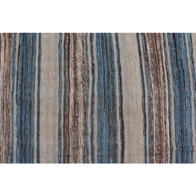 Versatile Striped Design and Natural Brown, Cream, and Blue Flat-Weave Kilim 7'9 X 11'10 For Sale - Image 9 of 15