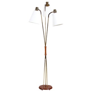 Mid-Century Scandinavian Floor Lamp in Brass and Teak by Josef Frank, 1960s For Sale