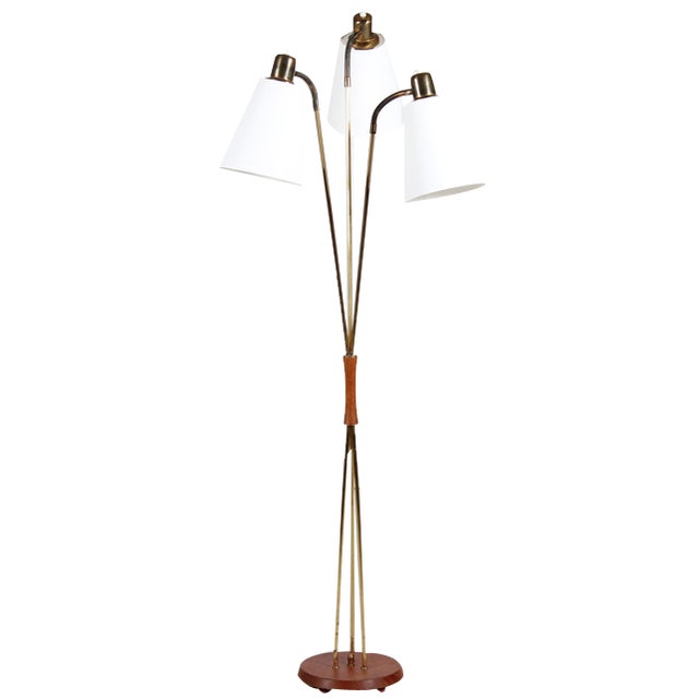 Mid-Century Scandinavian Floor Lamp in Brass and Teak by Josef Frank, 1960s For Sale