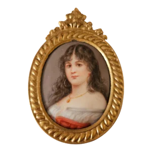 19th C Porcelain Miniature Portrait Young Woman W Dark Hair Signed Sherl