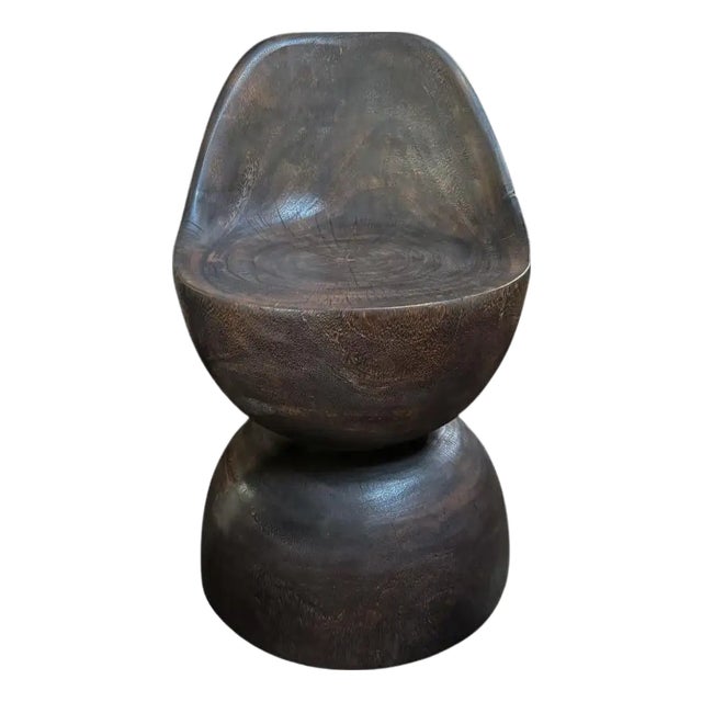 Sculptural Chair Carved From Solid Suar Wood Modern Organic, Espresso Finish For Sale