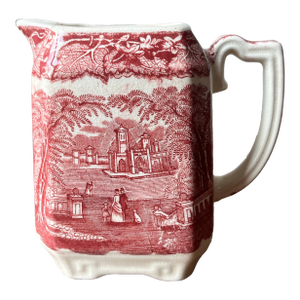 Early 20th Century Mason's Pink Vista Pattern Ironstone Collection Antique and Vintage Square Creamer