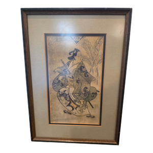 Vintage Japanese Ukiyo-E Style Woodblock Print, Woman With Sword 0 Framed