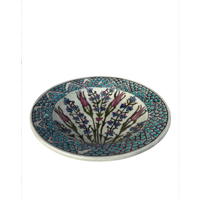Art Deco French Iznik Platter Bowl Jean Jacques Lachenal. Floral pattern ,red tulips and blue flowers. Geometrical border....