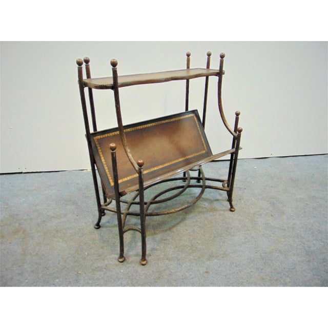 Metal Late 20th Century Regency Faux Bois Metal & Leather Book Table For Sale - Image 7 of 7