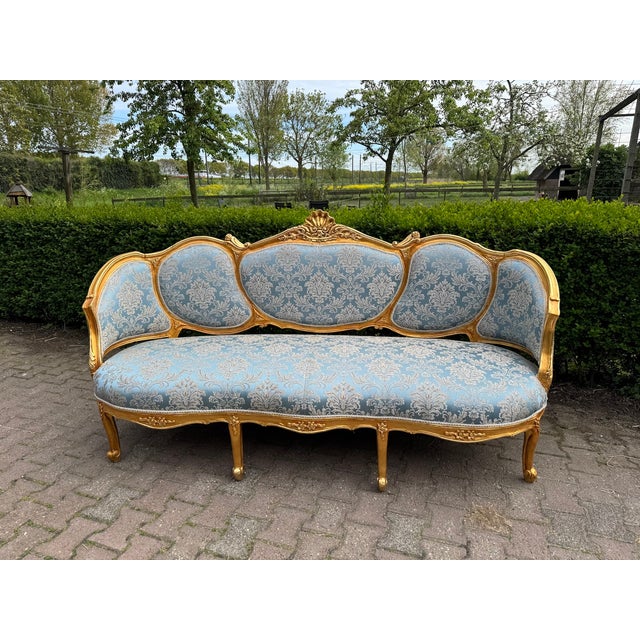 1940 European Louis XVI Gold Beech Sofa Set - 3 Pc For Sale - Image 4 of 18