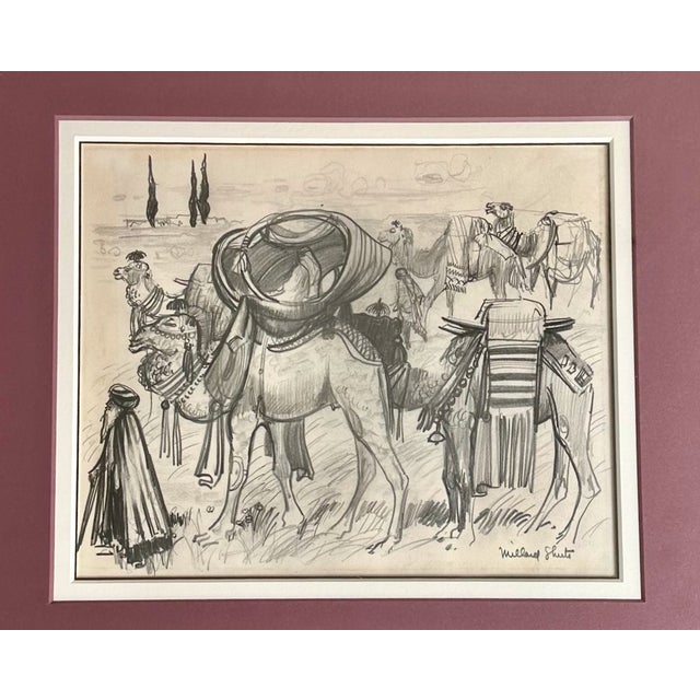 Mid 20th Century Millard Sheets (1907-1989) Original Pencil Sketch Camels and Figures, Framed For Sale - Image 5 of 17
