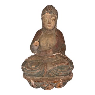 Antique Chinese Small Wooden Sitting Buddha For Sale