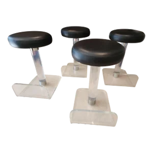 1980s Set of 4 Mid Century Modern Lucite Bar Stools