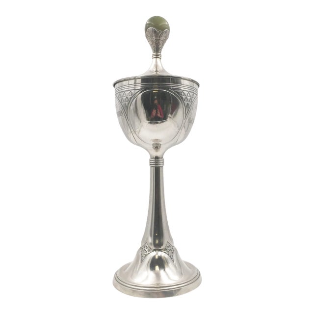 Vintage German Continental Silver & Onyx Monumental Trophy in Art Deco-Style For Sale