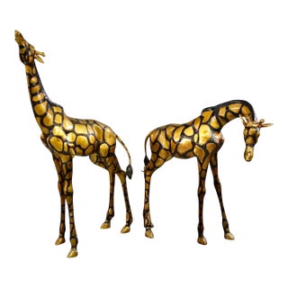 Pair Large Late 20th Century Brass Giraffes, After Sergio Bustamante For Sale