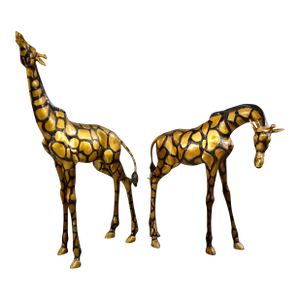 Pair Large Late 20th Century Brass Giraffes, After Sergio Bustamante