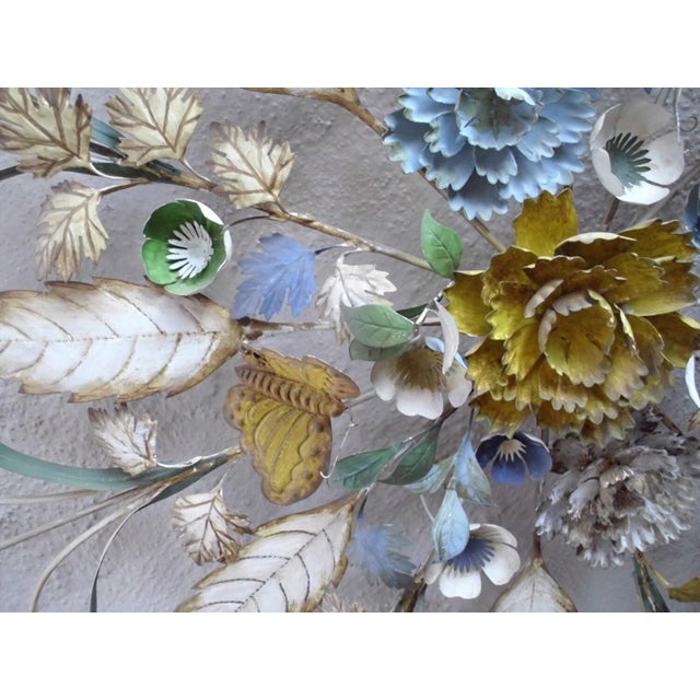 Vintage 36" Floral Wrought Iron Toleware Wall Art Hanging Large Flowers For Sale - Image 4 of 7