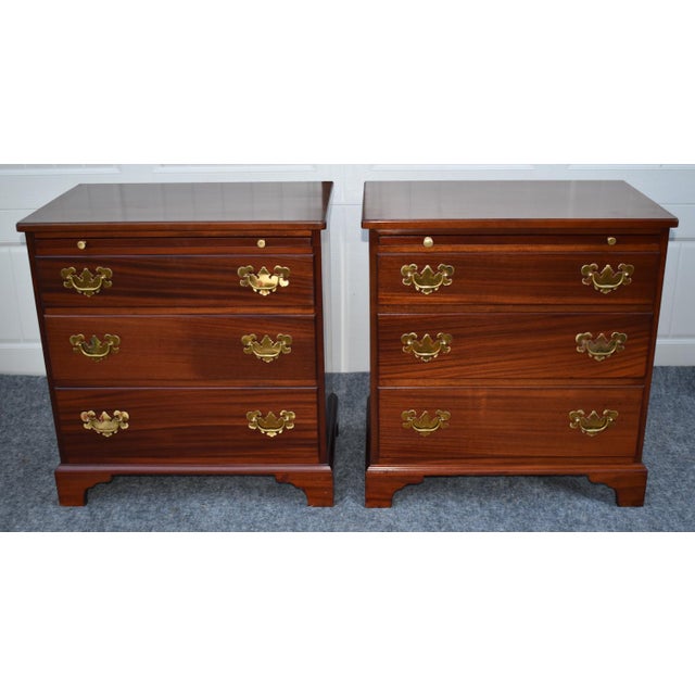 Vintage Pair Mahogany Nightstands Chippendale Chests With Pull Out For Sale - Image 13 of 18