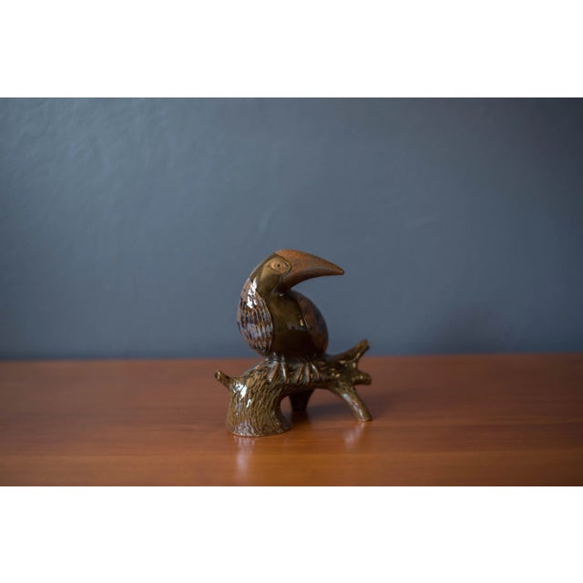 Vintage ceramic pottery stoneware zoo bird sculpture designed by Robert Maxwell circa 1960's in Venice, California. This...