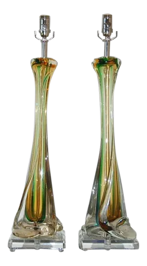 Vintage Murano Glass Lamps Green