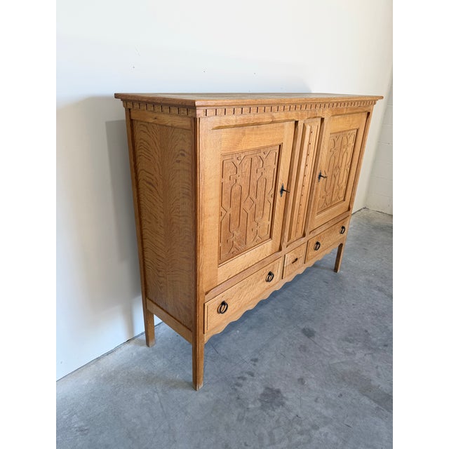 Wood 1970s Danish Oak Brutalist Carved Front Sideboard Attrb Henning Kjaernulf For Sale - Image 7 of 12
