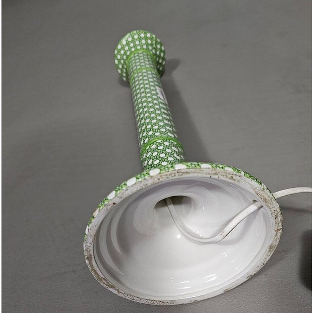 Green Glazed Ceramic Table Lamp with Webbing Pattern For Sale - Image 6 of 16