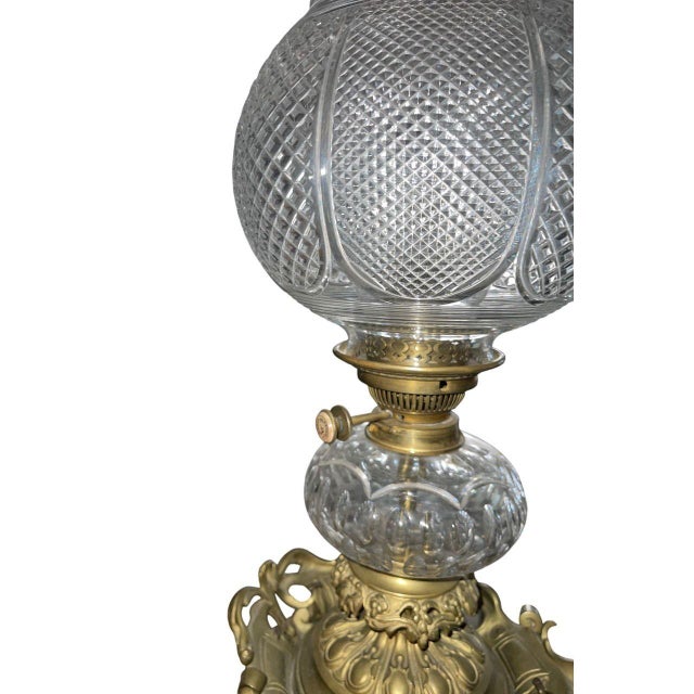 Italian 19th Century Italian Bronze Oil Lamp Electrified Cut Glass Cherub Base For Sale - Image 3 of 7
