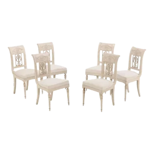 A Set of Six French Directoire Style Painted Dining Room Chairs, 19th C.