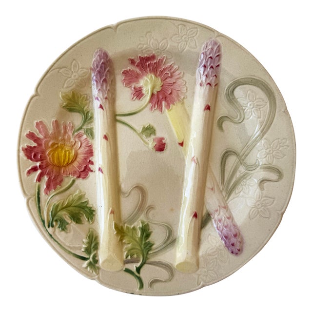 Antique K&g St. Clément French Majolica Asparagus Plate — Art Nouveau For Sale