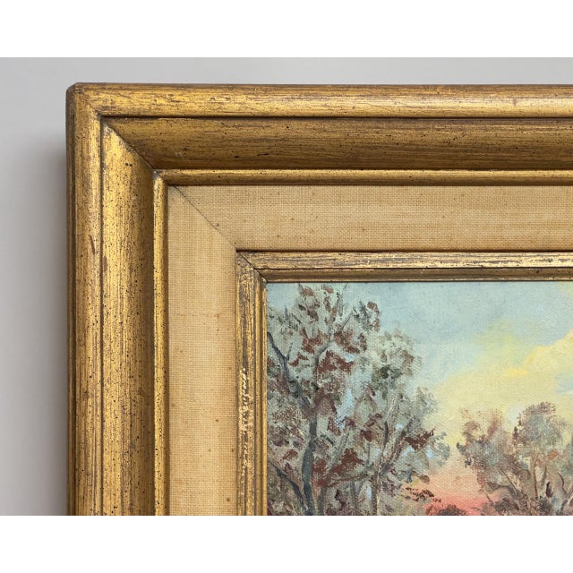 Late 20th Century Vintage Original Oil Painting H. Robinson Winter Sunset Landscape Signed Framed For Sale - Image 5 of 11