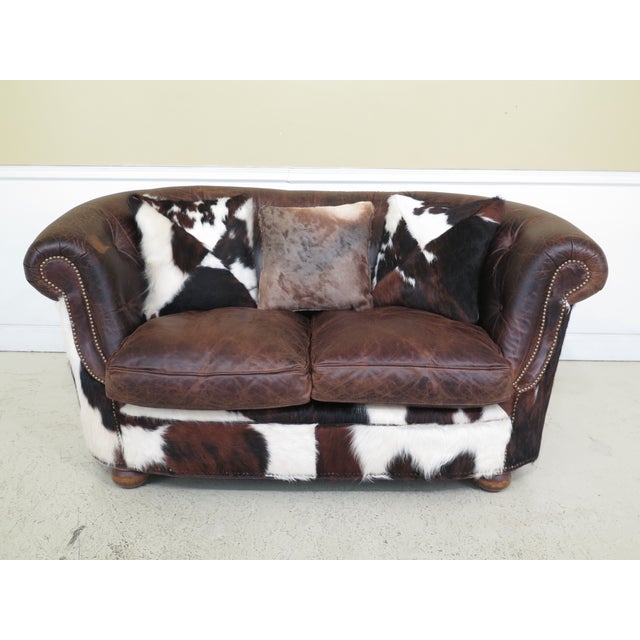 1990s Vintage King Ranch Saddle Leather & Hide Tufted Sofa Chairish
