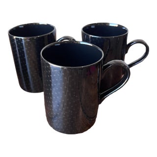 Set of 3 Vintage 1980's Fitz and Floyd Black Foulard Noir Mugs For Sale