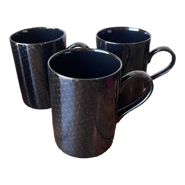 Set of 3 Vintage 1980's Fitz and Floyd Black Foulard Noir Mugs For Sale