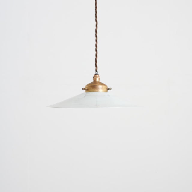 Glass Antique French Coolie Milk Glass Pendant Light, 1920s For Sale - Image 7 of 7