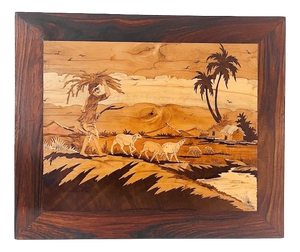 Vintage Native American Wood Inlay Landscape, 1940s